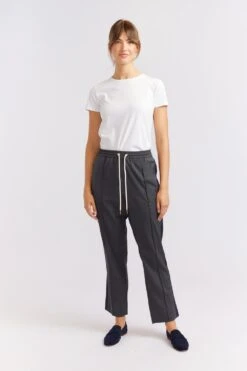 Black Tie Wool Pant In Grey