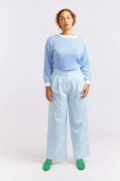 Laurel Blend Pant In Sky 10 Laurel Blend Pant In Sky -Deux Amies Shop alessandra cashmere pants laurel blend pant in sky 40461438517542