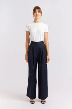 Laurel Wool Pant In Navy Houndstooth -Deux Amies Shop alessandra cashmere pants laurel wool pant in navy houndstooth 40461578830118
