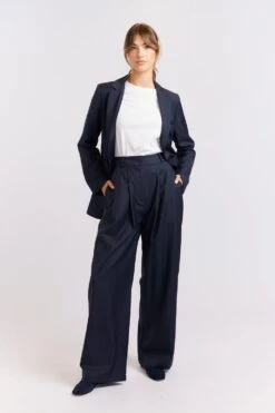 Laurel Wool Pant In Navy Houndstooth -Deux Amies Shop alessandra cashmere pants laurel wool pant in navy houndstooth 40461616021798