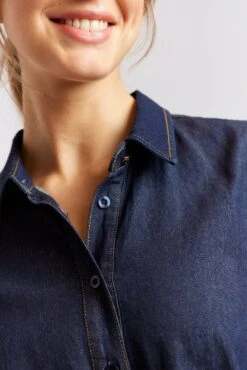 Ari Denim Shirt In Indigo -Deux Amies Shop alessandra cashmere shirts ari denim shirt in indigo 40425389424934
