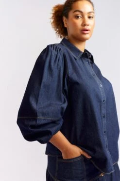 Ari Denim Shirt In Indigo -Deux Amies Shop alessandra cashmere shirts ari denim shirt in indigo 40425389490470