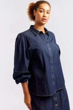 Ari Denim Shirt In Indigo -Deux Amies Shop alessandra cashmere shirts ari denim shirt in indigo 40425389556006