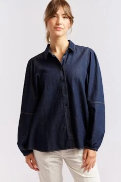 Ari Denim Shirt In Indigo -Deux Amies Shop alessandra cashmere shirts ari denim shirt in indigo 40425389719846