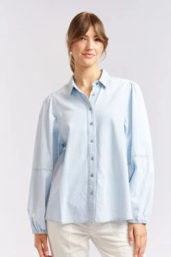 Ari Denim Shirt In Pale Blue -Deux Amies Shop alessandra cashmere shirts ari denim shirt in pale blue 40425393553702
