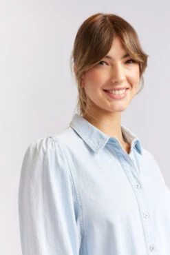 Ari Denim Shirt In Pale Blue -Deux Amies Shop alessandra cashmere shirts ari denim shirt in pale blue 40425393586470