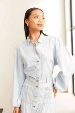 Ari Denim Shirt In Pale Blue -Deux Amies Shop alessandra cashmere shirts ari denim shirt in pale blue 41101686702374