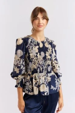 Jasmine Cotton Silk Shirt In Navy Aster -Deux Amies Shop alessandra cashmere shirts jasmine cotton silk shirt in navy aster 40461718880550