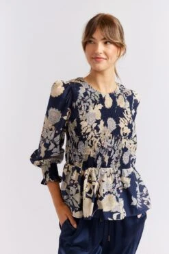 Jasmine Cotton Silk Shirt In Navy Aster