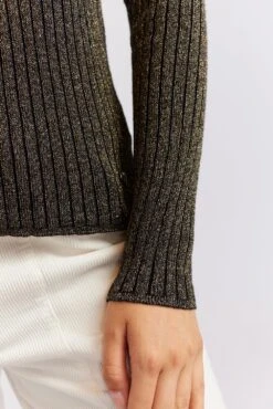 Luna Knit Top In Black Lurex -Deux Amies Shop alessandra cashmere shirts luna knit top in black lurex 40439759044902