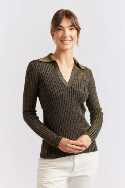 Luna Knit Top In Black Lurex -Deux Amies Shop alessandra cashmere shirts luna knit top in black lurex 40439759110438