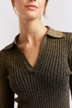 Luna Knit Top In Black Lurex -Deux Amies Shop alessandra cashmere shirts luna knit top in black lurex 40439759175974
