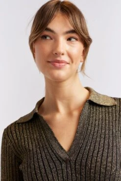 Luna Knit Top In Black Lurex -Deux Amies Shop alessandra cashmere shirts luna knit top in black lurex 40439759241510