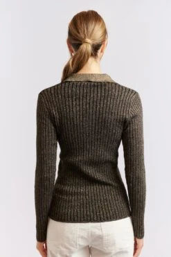 Luna Knit Top In Black Lurex -Deux Amies Shop alessandra cashmere shirts luna knit top in black lurex 40439759274278