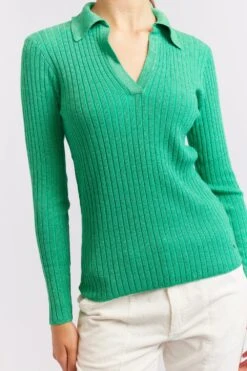 Luna Knit Top In Emerald Lurex 15 Luna Knit Top In Emerald Lurex -Deux Amies Shop alessandra cashmere shirts luna knit top in emerald lurex 40439775985958