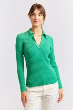 Luna Knit Top In Emerald Lurex 14 Luna Knit Top In Emerald Lurex -Deux Amies Shop alessandra cashmere shirts luna knit top in emerald lurex 40439776084262