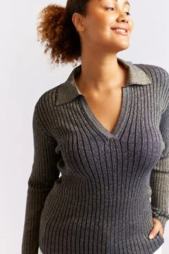 Luna Knit Top In Navy Lurex -Deux Amies Shop alessandra cashmere shirts luna knit top in navy lurex 40439811965222