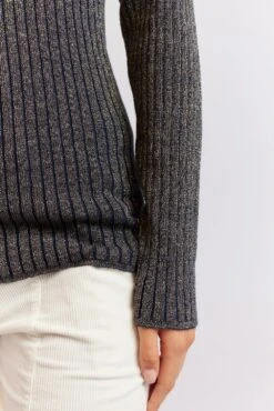 Luna Knit Top In Navy Lurex -Deux Amies Shop alessandra cashmere shirts luna knit top in navy lurex 40439811997990