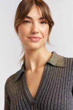 Luna Knit Top In Navy Lurex -Deux Amies Shop alessandra cashmere shirts luna knit top in navy lurex 40439812096294