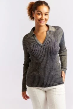 Luna Knit Top In Navy Lurex -Deux Amies Shop alessandra cashmere shirts luna knit top in navy lurex 40439812555046