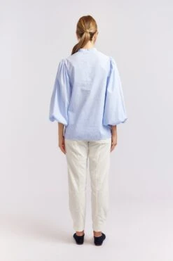 Magnolia Poplin Stripe Shirt In Blue -Deux Amies Shop alessandra cashmere shirts magnolia poplin stripe shirt in blue 40461332021542