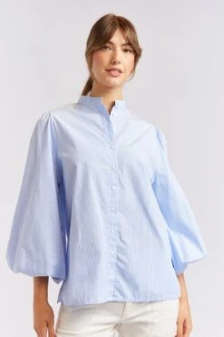 Magnolia Poplin Stripe Shirt In Blue -Deux Amies Shop alessandra cashmere shirts magnolia poplin stripe shirt in blue 40461332054310