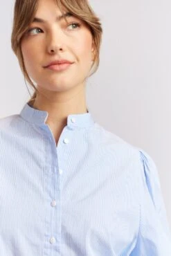 Magnolia Poplin Stripe Shirt In Blue -Deux Amies Shop alessandra cashmere shirts magnolia poplin stripe shirt in blue 40461332316454