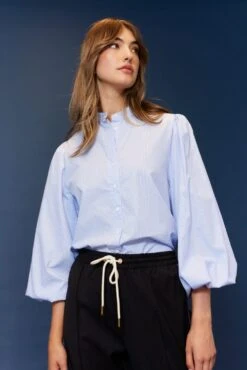 Magnolia Poplin Stripe Shirt In Blue