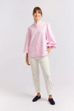 Magnolia Poplin Stripe Shirt In Pink -Deux Amies Shop alessandra cashmere shirts magnolia poplin stripe shirt in pink 40461328351526