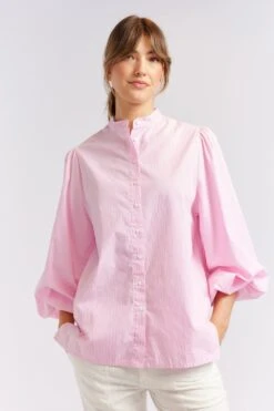 Magnolia Poplin Stripe Shirt In Pink -Deux Amies Shop alessandra cashmere shirts magnolia poplin stripe shirt in pink 40461328417062