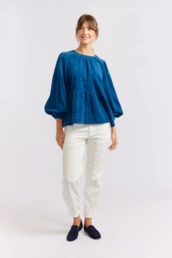 Meadow Corduroy Top In Blue Steel -Deux Amies Shop alessandra cashmere shirts meadow corduroy top in blue steel 40424244576550