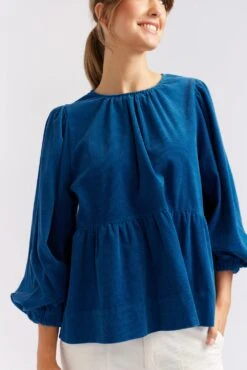 Meadow Corduroy Top In Blue Steel