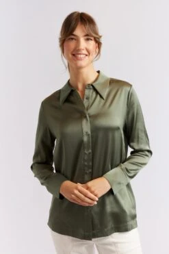 Primrose Silk Shirt In Fern -Deux Amies Shop alessandra cashmere shirts primrose silk shirt in fern 40461125419302