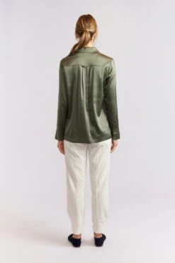 Primrose Silk Shirt In Fern -Deux Amies Shop alessandra cashmere shirts primrose silk shirt in fern 40461125517606