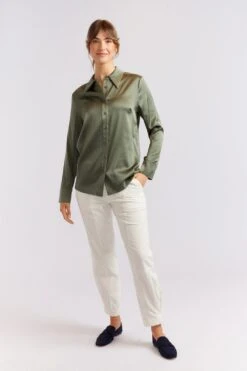 Primrose Silk Shirt In Fern -Deux Amies Shop alessandra cashmere shirts primrose silk shirt in fern 40461125550374