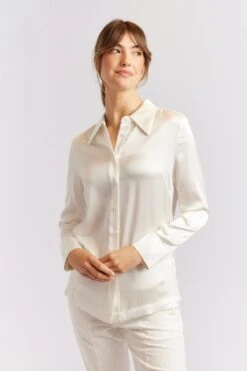 Deux Amies Shop -Deux Amies Shop alessandra cashmere shirts primrose silk shirt in ivory 40461130170662