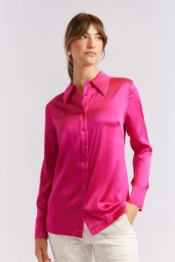 Primrose Silk Shirt In Magenta -Deux Amies Shop alessandra cashmere shirts primrose silk shirt in magenta 40461134823718