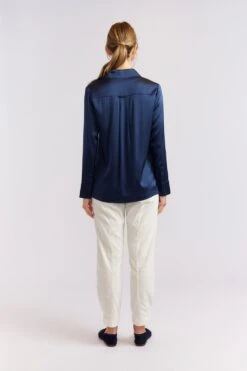 Primrose Silk Shirt In Navy -Deux Amies Shop alessandra cashmere shirts primrose silk shirt in navy 40461137740070