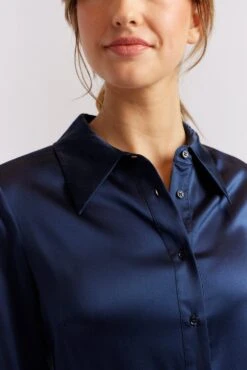 Primrose Silk Shirt In Navy -Deux Amies Shop alessandra cashmere shirts primrose silk shirt in navy 40461137772838