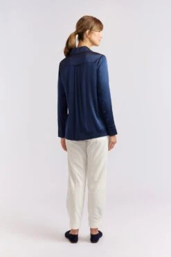 Primrose Silk Shirt In Navy -Deux Amies Shop alessandra cashmere shirts primrose silk shirt in navy 40461151469862