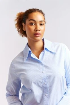 Primrose Stripe Poplin Shirt In Blue -Deux Amies Shop alessandra cashmere shirts primrose stripe poplin shirt in blue 40461340148006
