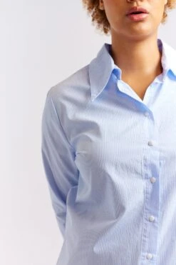 Primrose Stripe Poplin Shirt In Blue -Deux Amies Shop alessandra cashmere shirts primrose stripe poplin shirt in blue 40461340213542