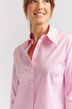 Primrose Stripe Poplin Shirt In Pink -Deux Amies Shop alessandra cashmere shirts primrose stripe poplin shirt in pink 40461345915174