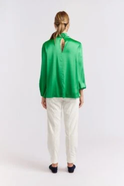 Pussy Bow Silk Shirt In Emerald -Deux Amies Shop alessandra cashmere shirts pussy bow silk shirt in emerald 40461181419814