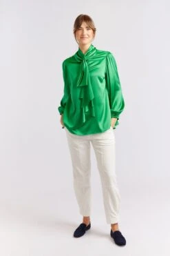Pussy Bow Silk Shirt In Emerald -Deux Amies Shop alessandra cashmere shirts pussy bow silk shirt in emerald 40461181518118