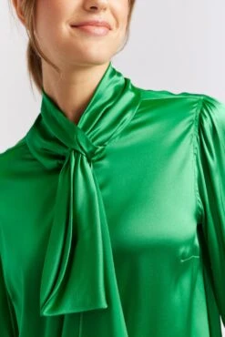 Pussy Bow Silk Shirt In Emerald -Deux Amies Shop alessandra cashmere shirts pussy bow silk shirt in emerald 40461181616422