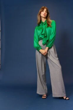 Pussy Bow Silk Shirt In Emerald -Deux Amies Shop alessandra cashmere shirts pussy bow silk shirt in emerald 40481630093606