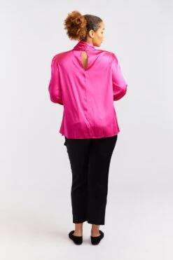 Pussy Bow Silk Shirt In Magenta -Deux Amies Shop alessandra cashmere shirts pussy bow silk shirt in magenta 40461164740902