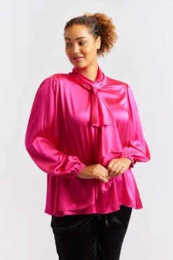 Pussy Bow Silk Shirt In Magenta -Deux Amies Shop alessandra cashmere shirts pussy bow silk shirt in magenta 40461165265190