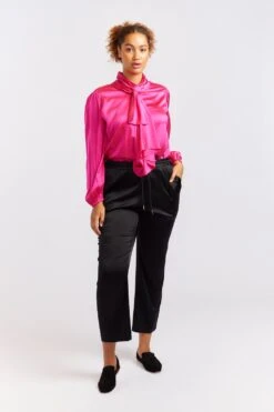 Pussy Bow Silk Shirt In Magenta -Deux Amies Shop alessandra cashmere shirts pussy bow silk shirt in magenta 40461166117158